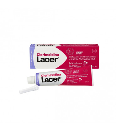 Lacer Gel Dental Bioadhesivo con clorhexidina 0,2%: antiséptico bucal para aftas, heridas y encías inflamadas. Acción localizada